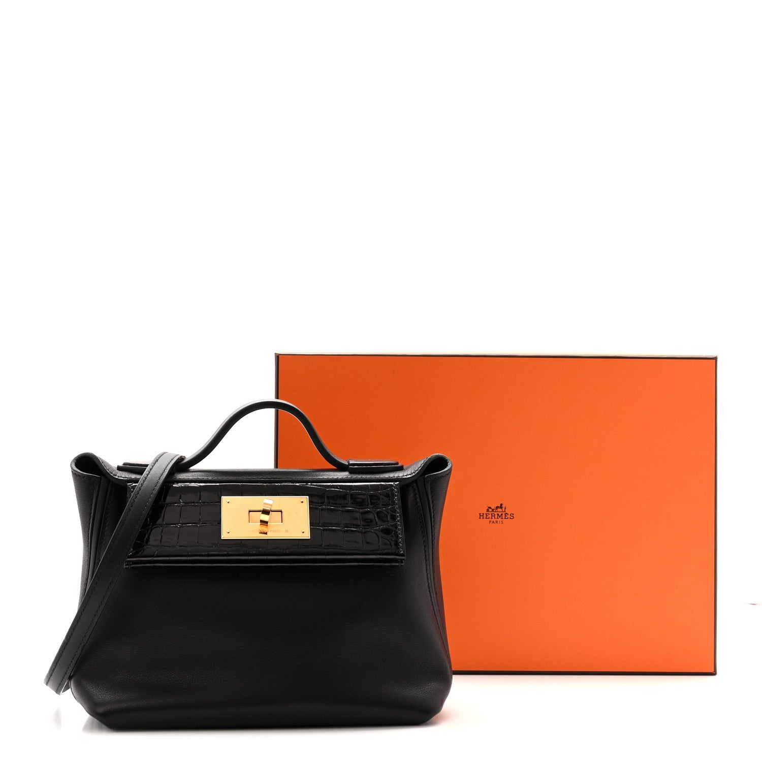 エルメス 24/24 ミニヴァンキャトル 21 Black シャイニーアリゲーター ゴールド金具 HERMES 24/24 21 BLACK SHINY ALLIGATOR GOLD HARDWARE