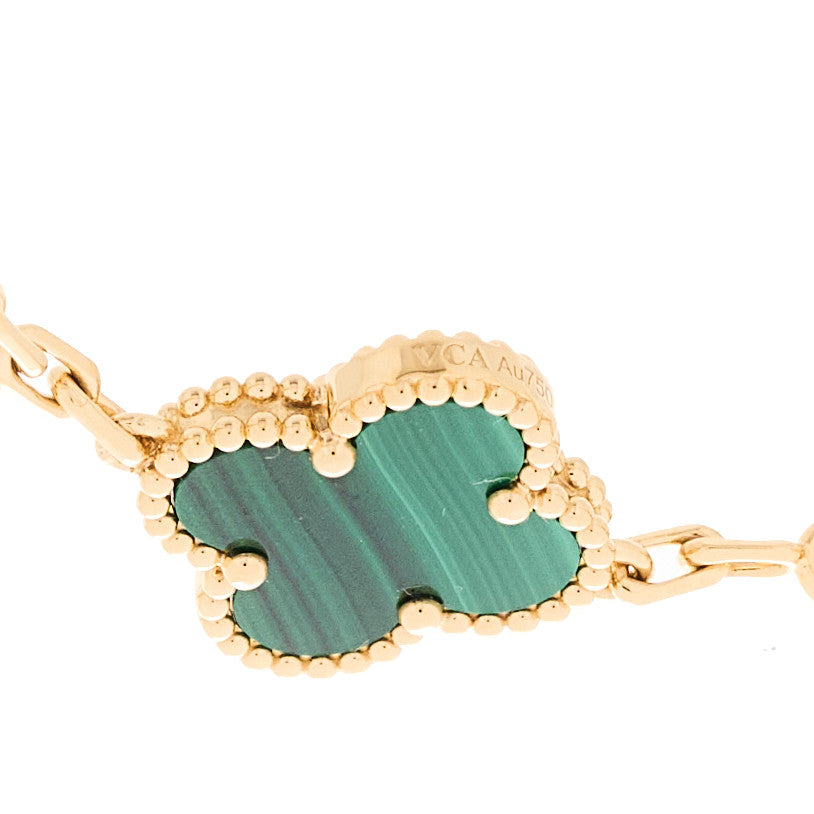 Van Cleef & Arpels Vintage Alhambra 5 Motifs Bracelet Malachite 18K Yellow Gold