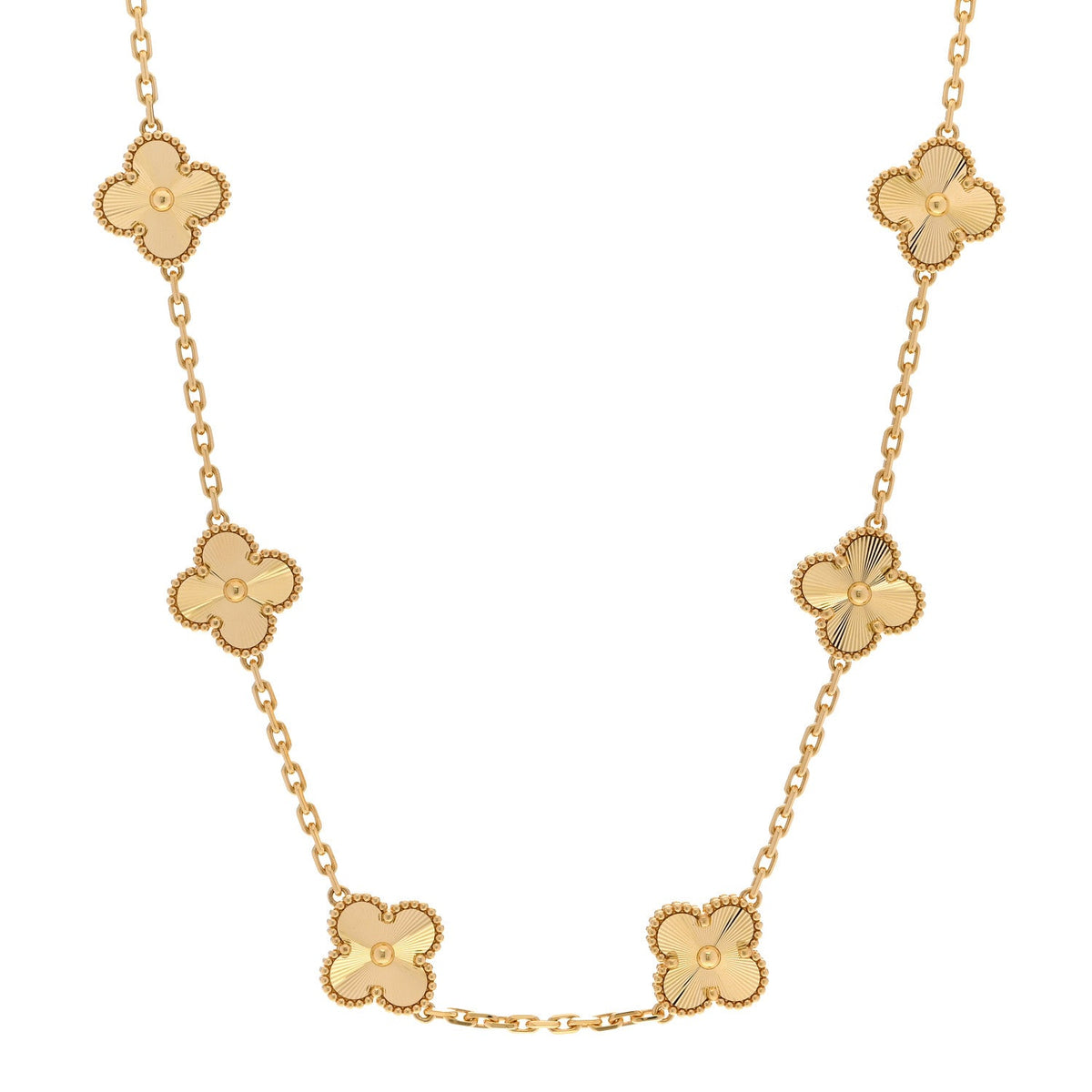 ヴァンクリーフ＆アーペル ヴィンテージアルハンブラ 10モチーフ ネックレス ギョーシェ 18K イエローゴールド VAN CLEEF & ARPELS VINTAGE ALHAMBRA 10 MOTIFS NECKLACE GUILLOCHÉ 18K YELLOW GOLD
