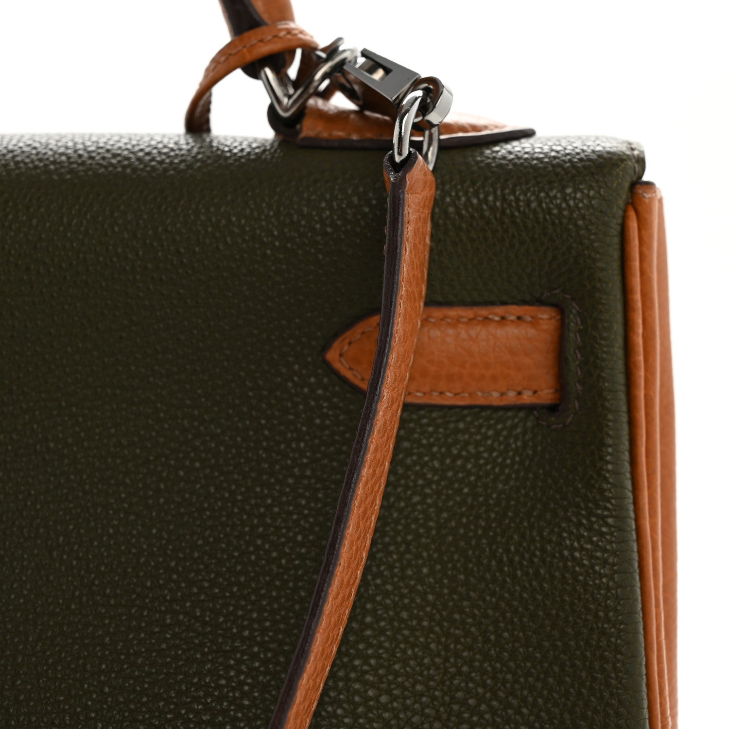 HERMES KELLY 32 SELLIER TRI-COLOR VERT ANIS GOLD VERT OLIVE FJORD / TOGO BLACK HARDWARE