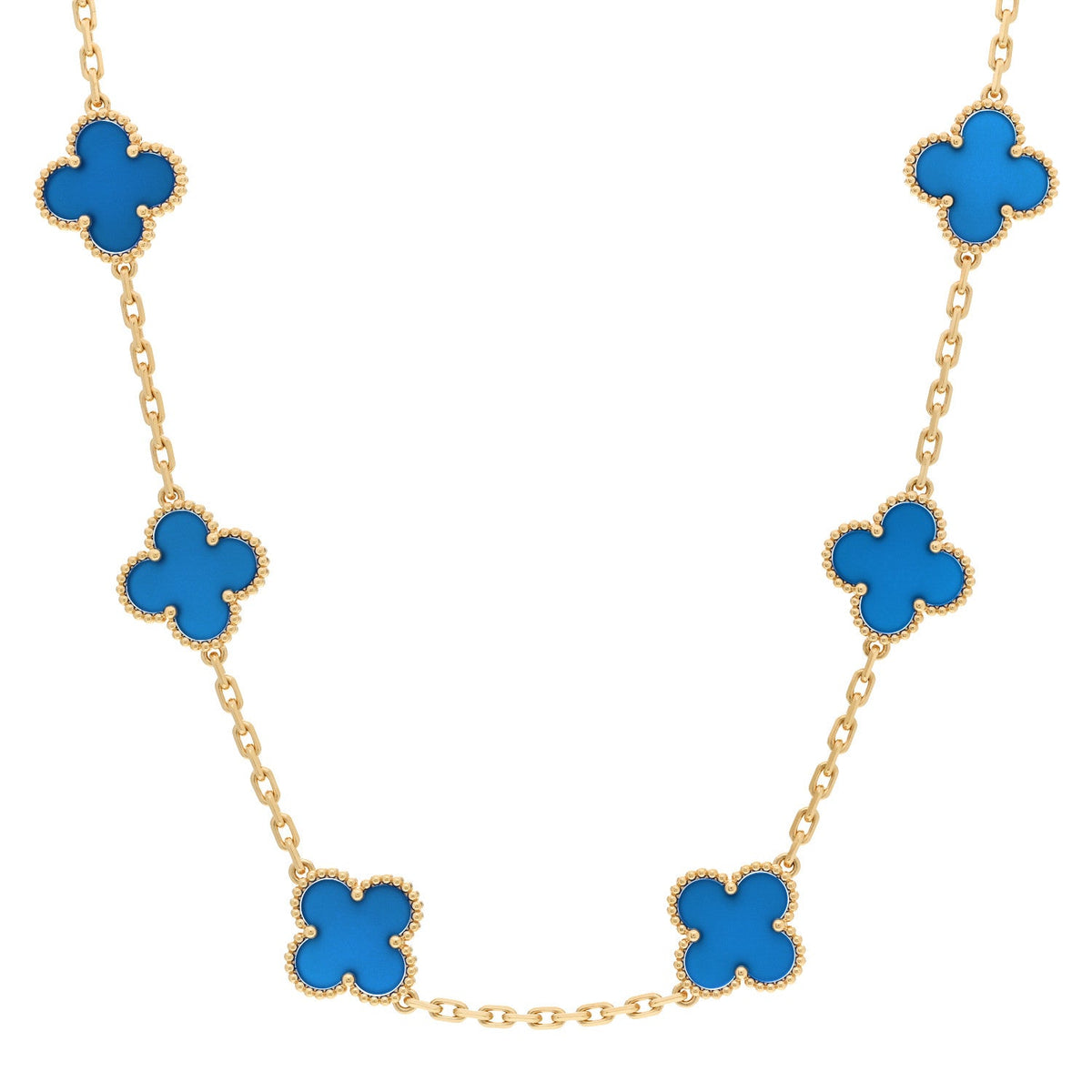 Van Cleef & Arpels Vintage Alhambra 10 Motifs Necklace Blue Agate 18K Yellow Gold