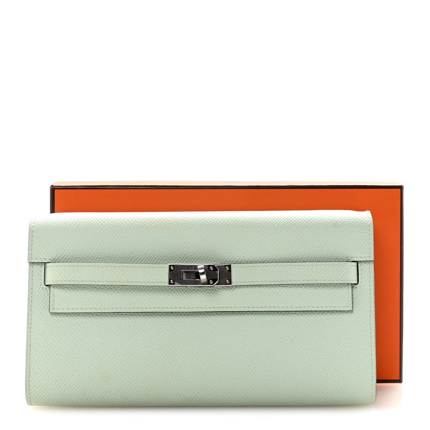 HERMES KELLY TO GO WALLET VERT PEPPERMINT EPSOM SILVER HARDWARE