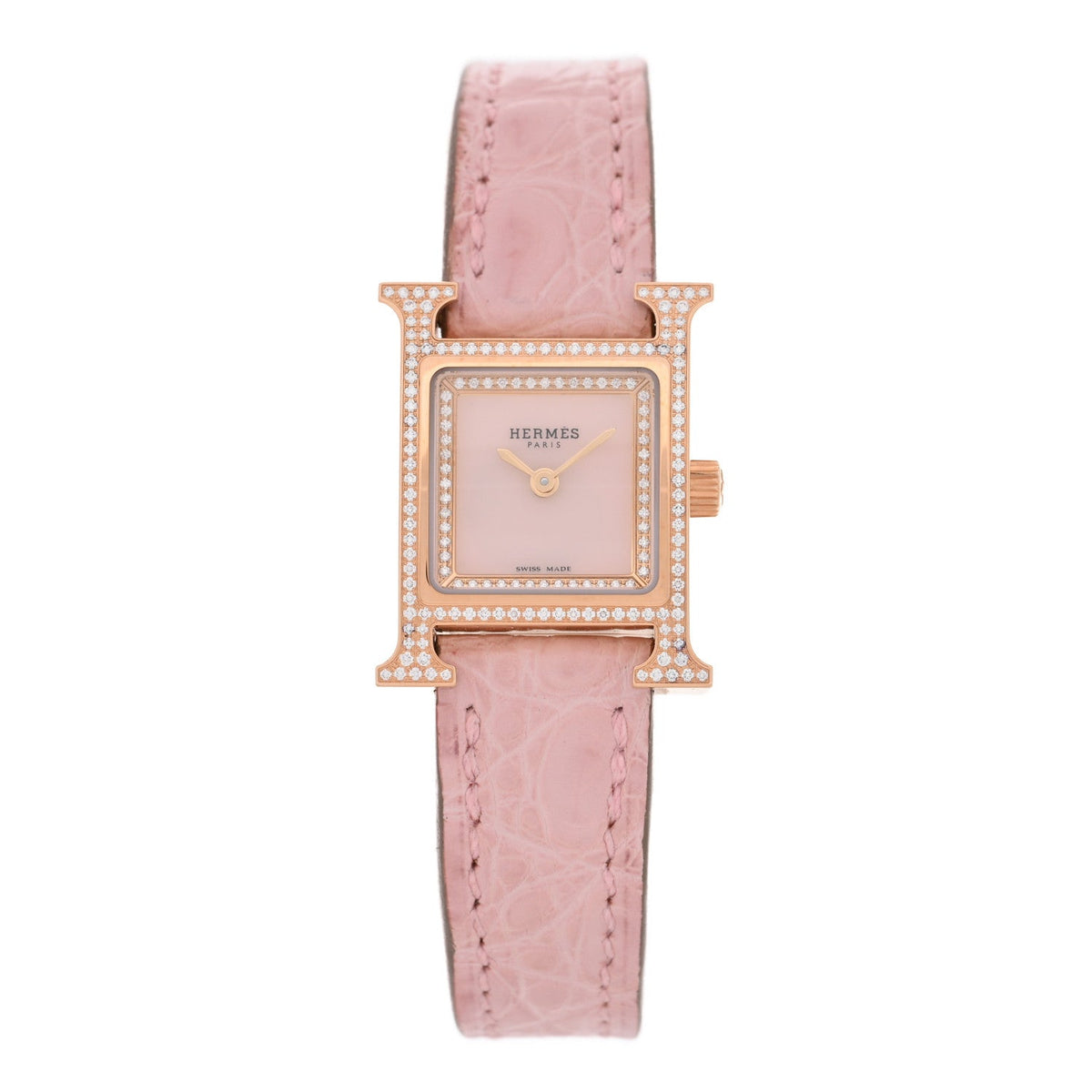 エルメス Hウォッチ クォーツ 2mm 18K ローズゴールド Rose Pale アリゲーター HERMES HEURE H QUARTZ WATCH 2MM 18K ROSE GOLD ROSE PALE ALLIGATOR