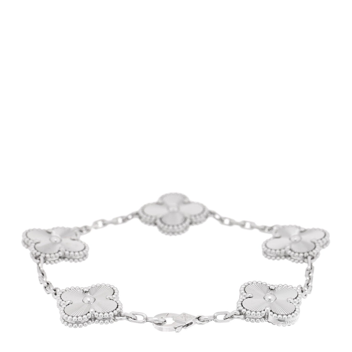 ヴァンクリーフ＆アーペル ヴィンテージアルハンブラ 5モチーフ ブレスレット ギョーシェ 18K ホワイトゴールド VAN CLEEF & ARPELS VINTAGE ALHAMBRA 5 MOTIFS BRACELET GUILLOCHÉ 18K WHITE GOLD