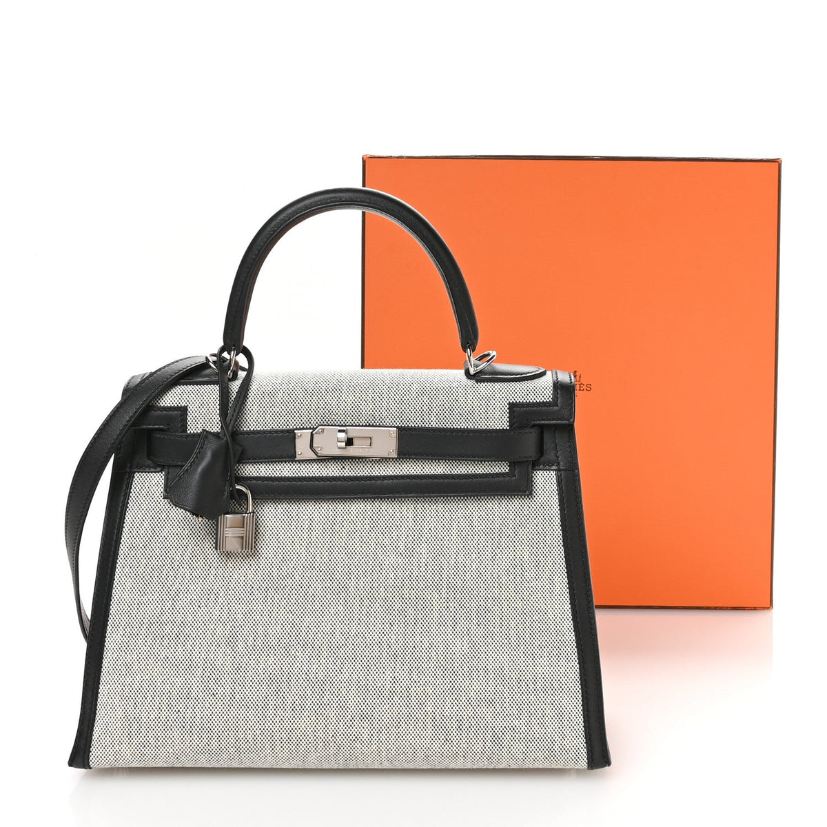 エルメス ケリー 28 外縫い Ecru Black スイフト / トワル シルバー金具 HERMES KELLY 28 SELLIER ECRU BLACK SWIFT / TOILE SILVER HARDWARE