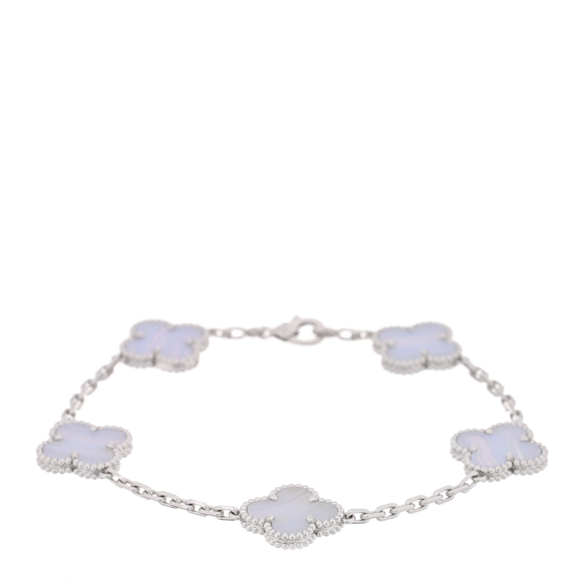 ヴァンクリーフ＆アーペル ヴィンテージアルハンブラ 5モチーフ ブレスレット カルセドニー 18K ホワイトゴールド VAN CLEEF & ARPELS VINTAGE ALHAMBRA 5 MOTIFS BRACELET CHALCEDONY 18K WHITE GOLD