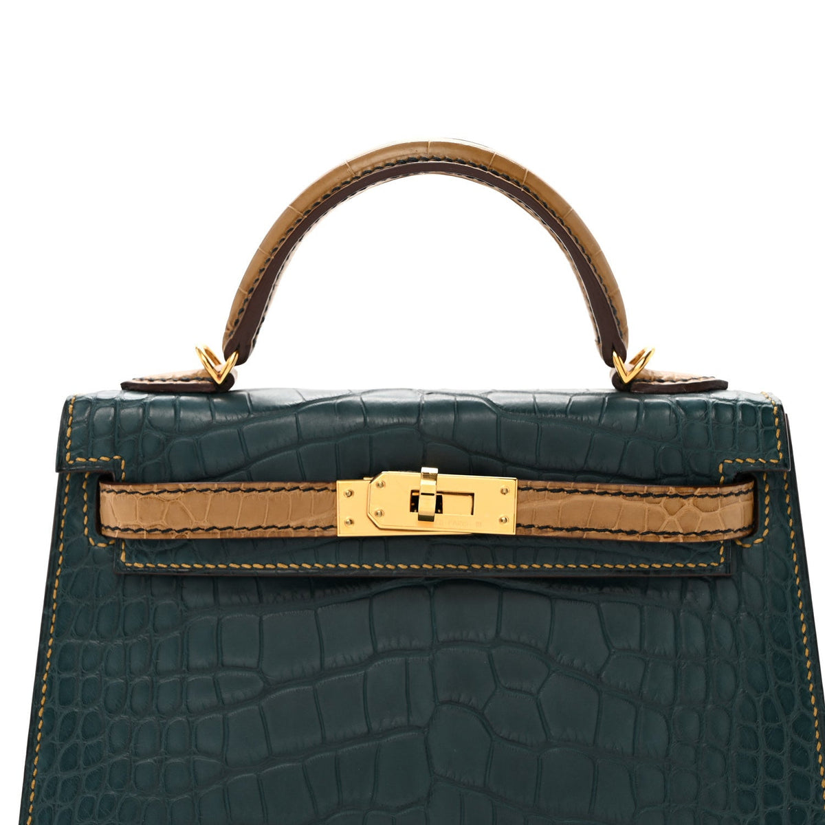 Hermès Mini Kelly 20 HSS Personal Order Sellier Vert Cypress Kraft Matte Alligator, Gold Hardware