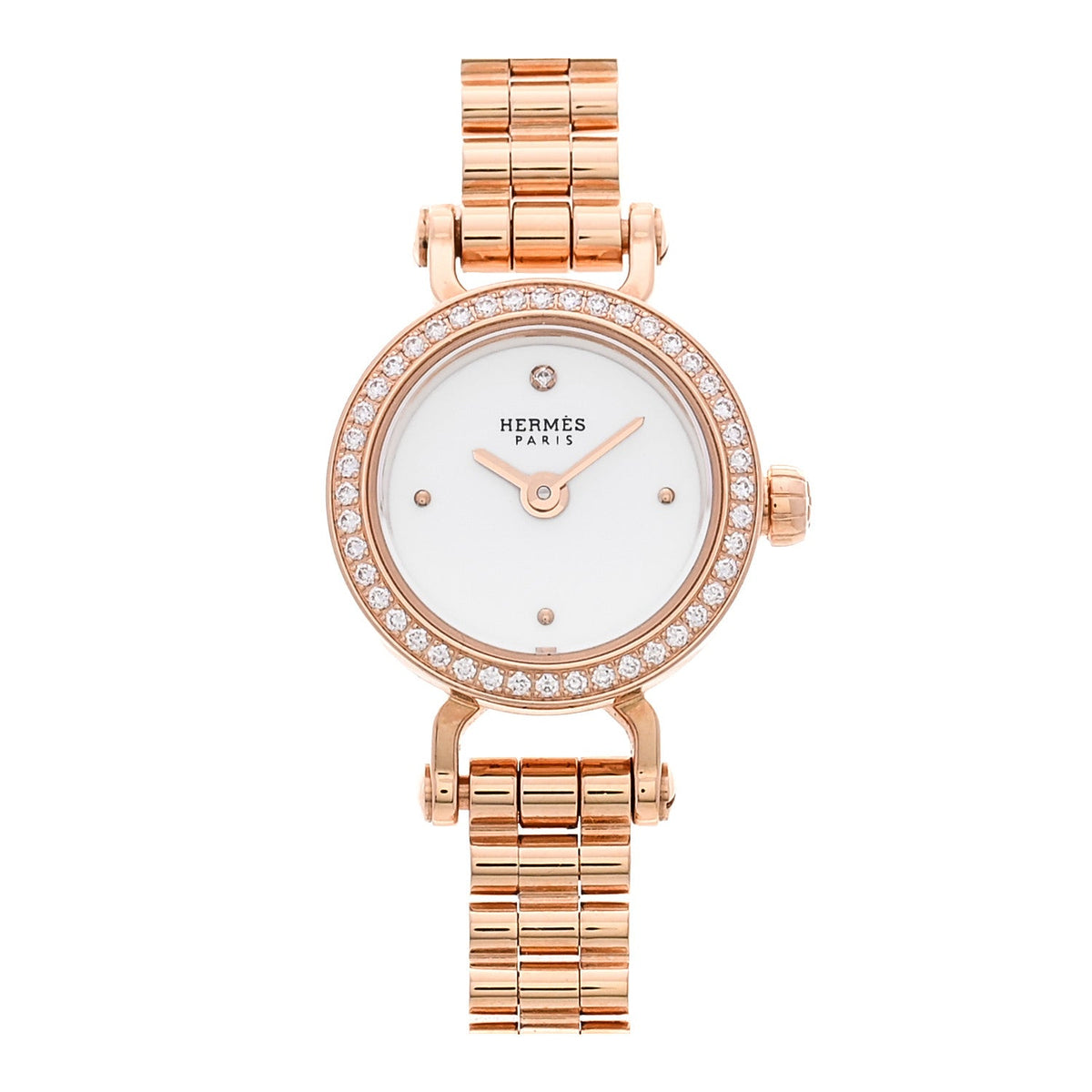 Hermes Faubourg 16MM Quartz Watch Diamond Bezel 18K Rose Gold