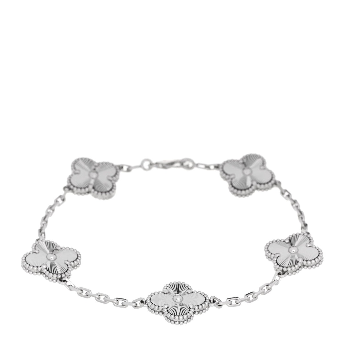 ヴァンクリーフ＆アーペル ヴィンテージアルハンブラ 5モチーフ ブレスレット ギョーシェ 18K ホワイトゴールド VAN CLEEF & ARPELS VINTAGE ALHAMBRA 5 MOTIFS BRACELET GUILLOCHÉ 18K WHITE GOLD