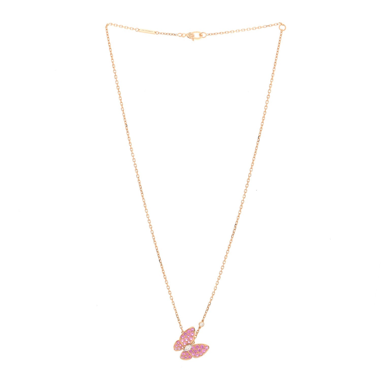 ヴァンクリーフ＆アーペル ツーバタフライ ペンダントネックレス ダイヤモンド 18K ローズゴールド VAN CLEEF & ARPELS TWO BUTTERFLY PENDANT NECKLACE DIAMOND 18K ROSE GOLD