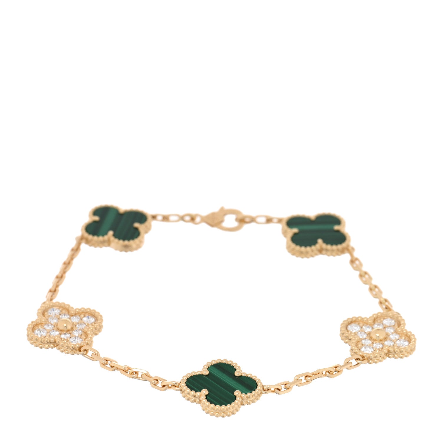 VAN CLEEF 18Kイエローゴールド ダイヤモンド マラカイト 5モチーフ