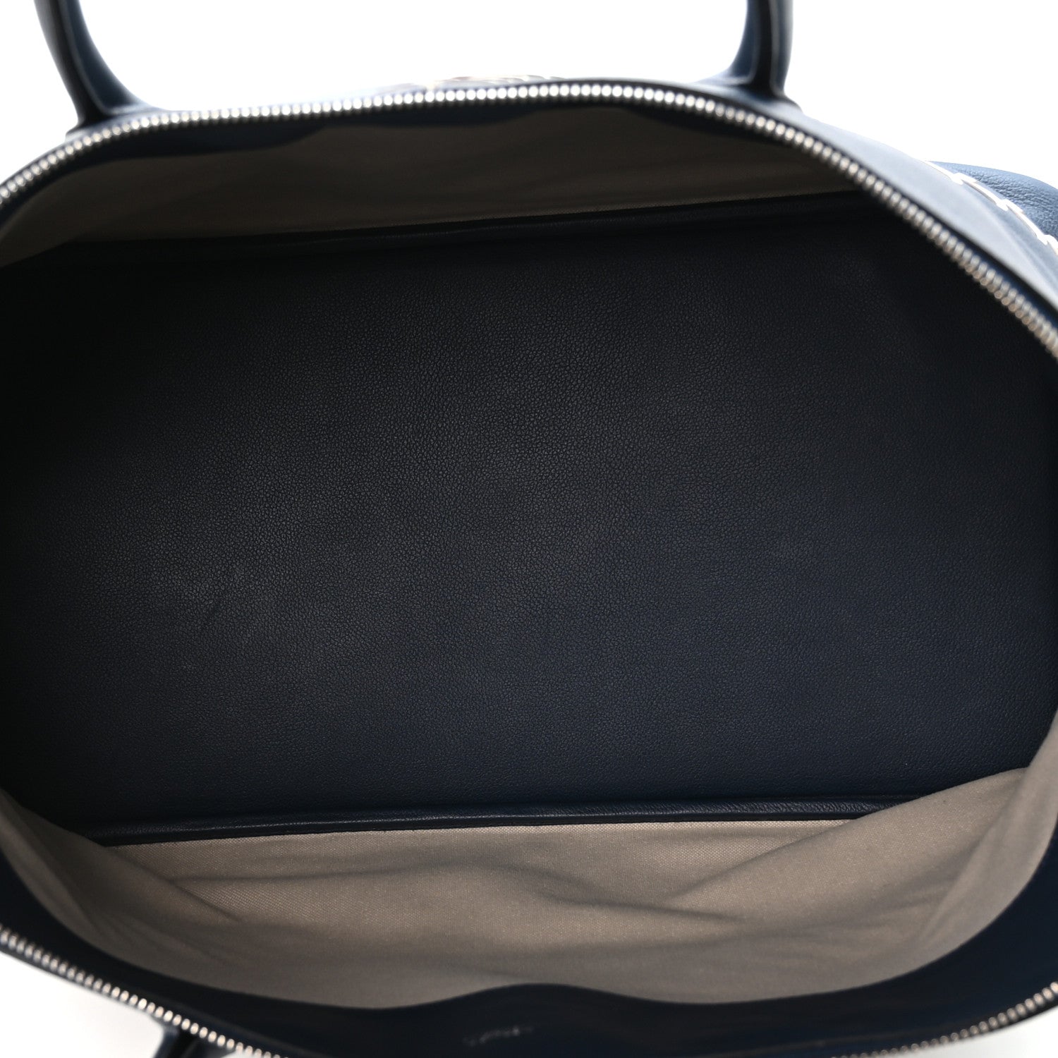 HERMES BOLIDE 1923 45 BASEBALL BAG BLEU DE MALTE BLANC EVERCOLOR SILVER HARDWARE