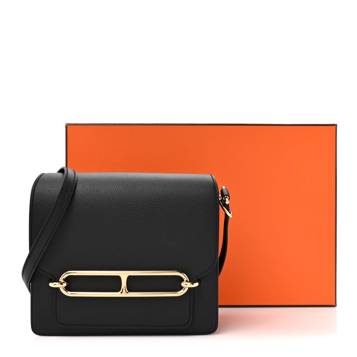 エルメス ミニルリ Black エバーグレイン ゴールド金具 HERMES ROULIS BLACK EVERGRAIN GOLD HARDWARE