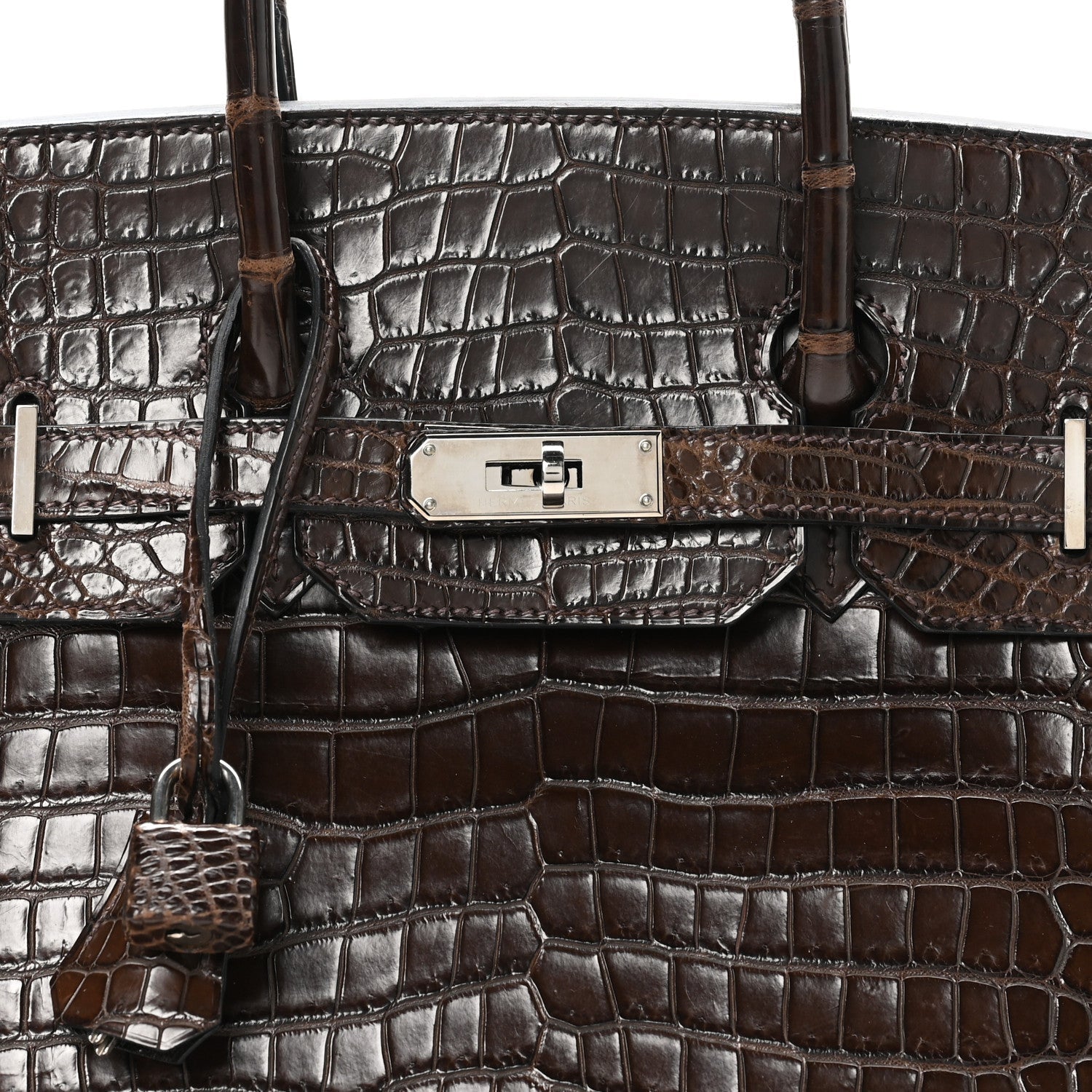 HERMES BIRKIN 35 HAVANE SHINY POROSUS CORCODILE SILVER HARDWARE