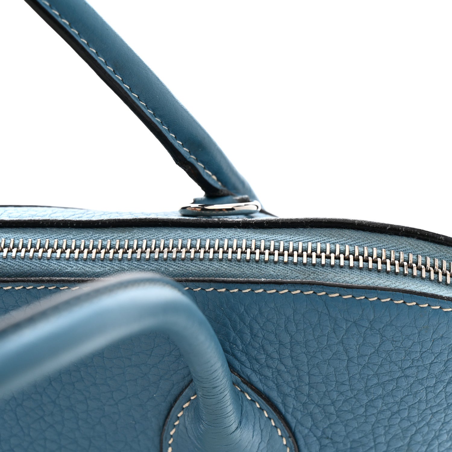 HERMES BOLIDE 35 BLEU JEAN TAURILLON CLEMENCE SILVER HARDWARE