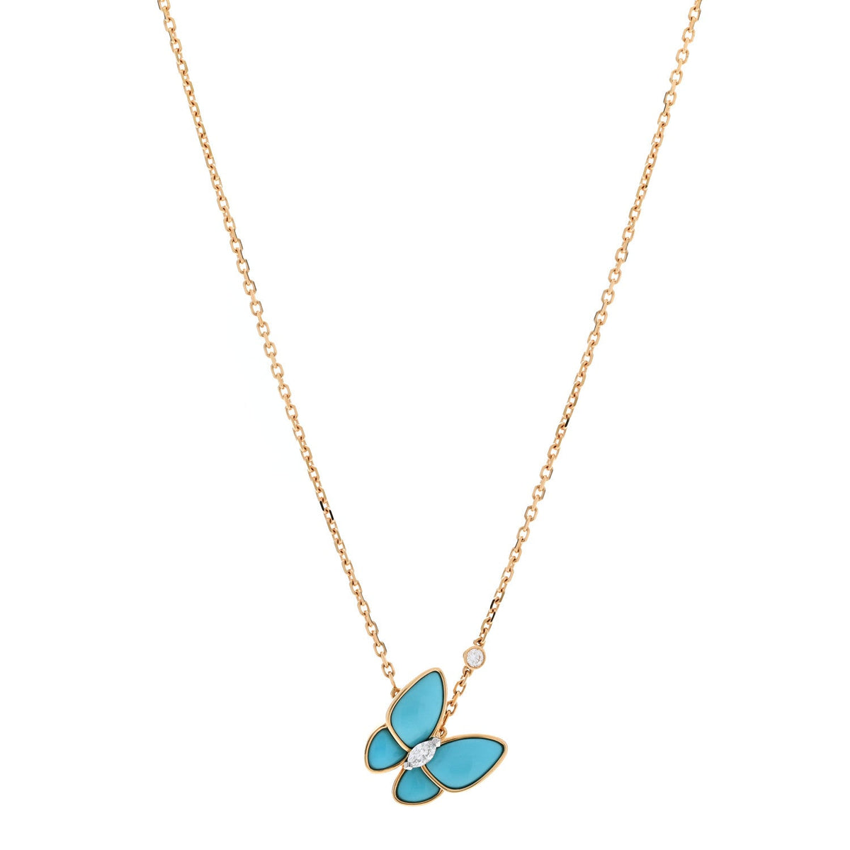 Van Cleef & Arpels Two Butterfly Pendant Necklace Multicolor 18K Yellow Gold