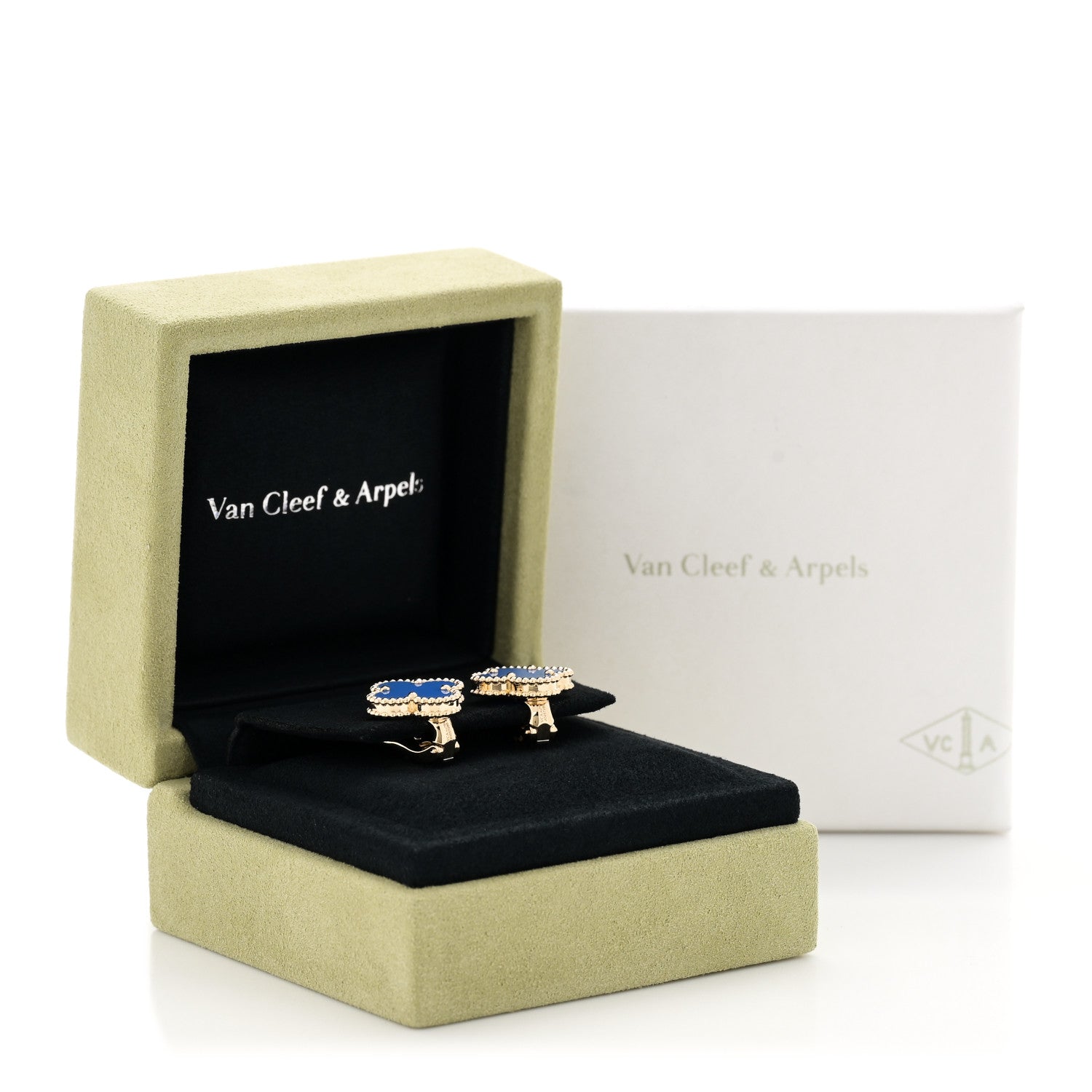 ヴァンクリーフ&アーペル 18Kイエローゴールド ブルーアゲート ヴィンテージ アルハンブラ イヤリング