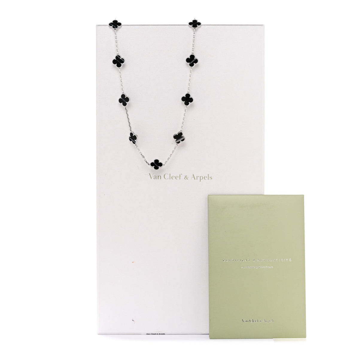 Van Cleef & Arpels Vintage Alhambra 20 Motifs Necklace Black Onyx 18K White Gold