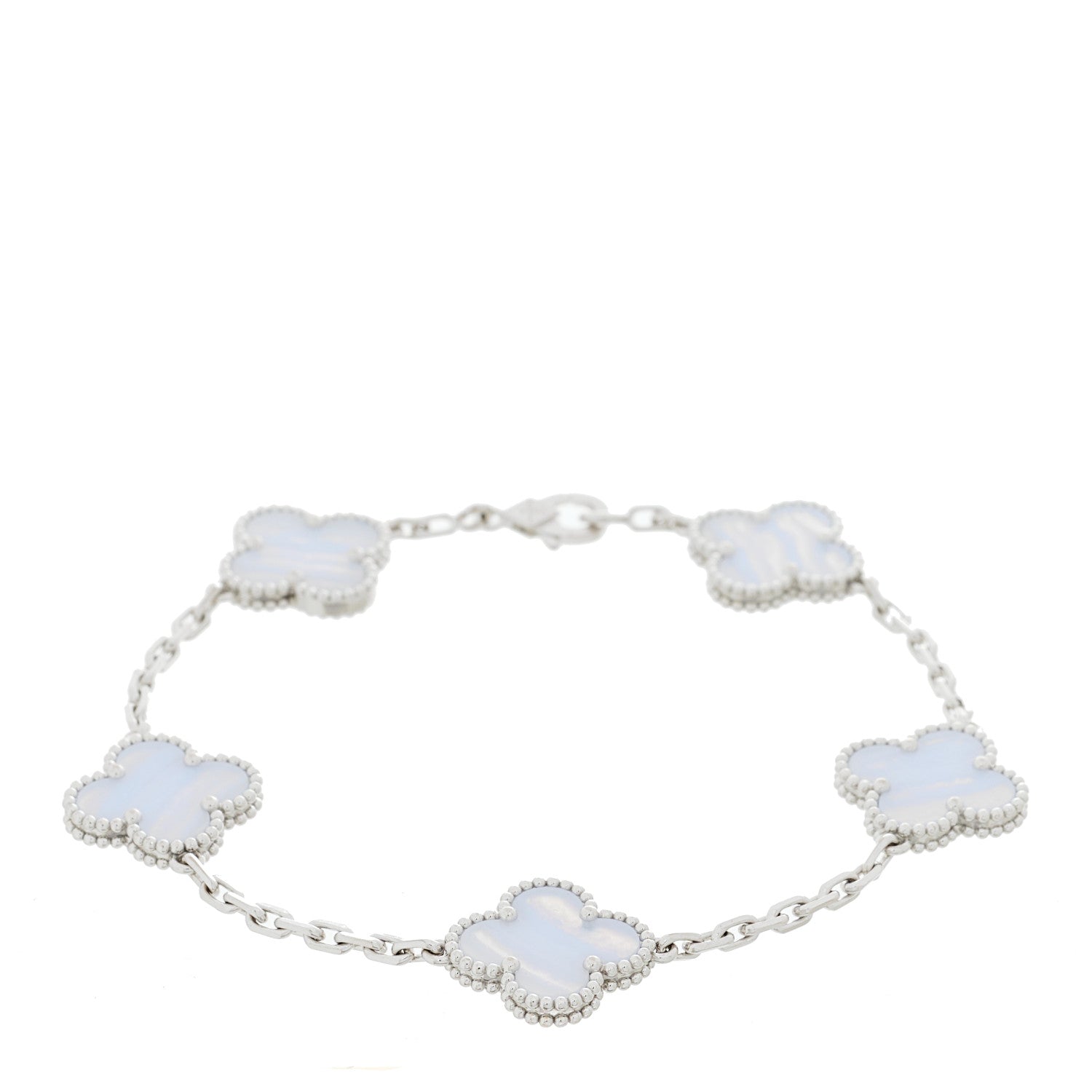 ヴァンクリーフ＆アーペル ヴィンテージアルハンブラ 5モチーフ ブレスレット カルセドニー 18K ホワイトゴールド VAN CLEEF & ARPELS VINTAGE ALHAMBRA 5 MOTIFS BRACELET CHALCEDONY 18K WHITE GOLD