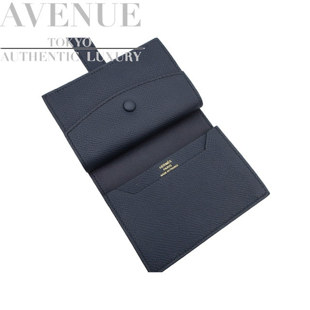 【未使用】2022年制 エルメミメメミゴールド金具 HERMES BEARN MINI WALLET BLEU INDIGO EPS OM 玫瑰金 玫瑰金 五金