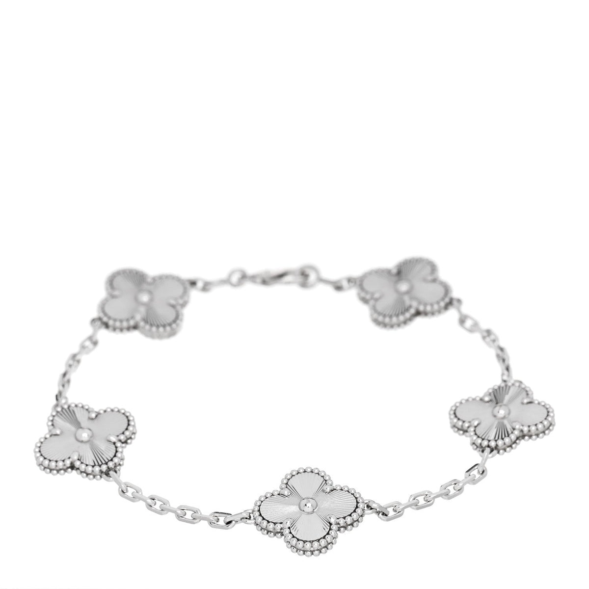 ヴァンクリーフ＆アーペル ヴィンテージアルハンブラ 5モチーフ ブレスレット ギョーシェ 18K ホワイトゴールド VAN CLEEF & ARPELS VINTAGE ALHAMBRA 5 MOTIFS BRACELET GUILLOCHÉ 18K WHITE GOLD