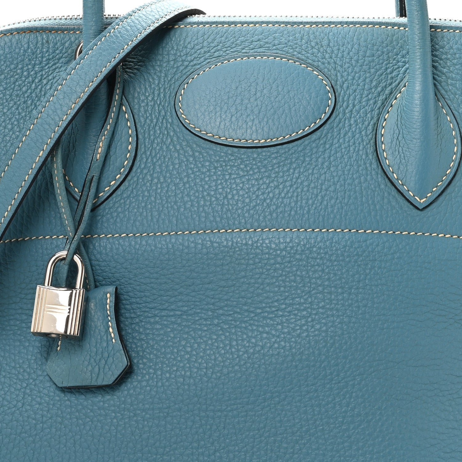 HERMES BOLIDE 31 BLEU JEAN TAURILLON CLEMENCE SILVER HARDWARE