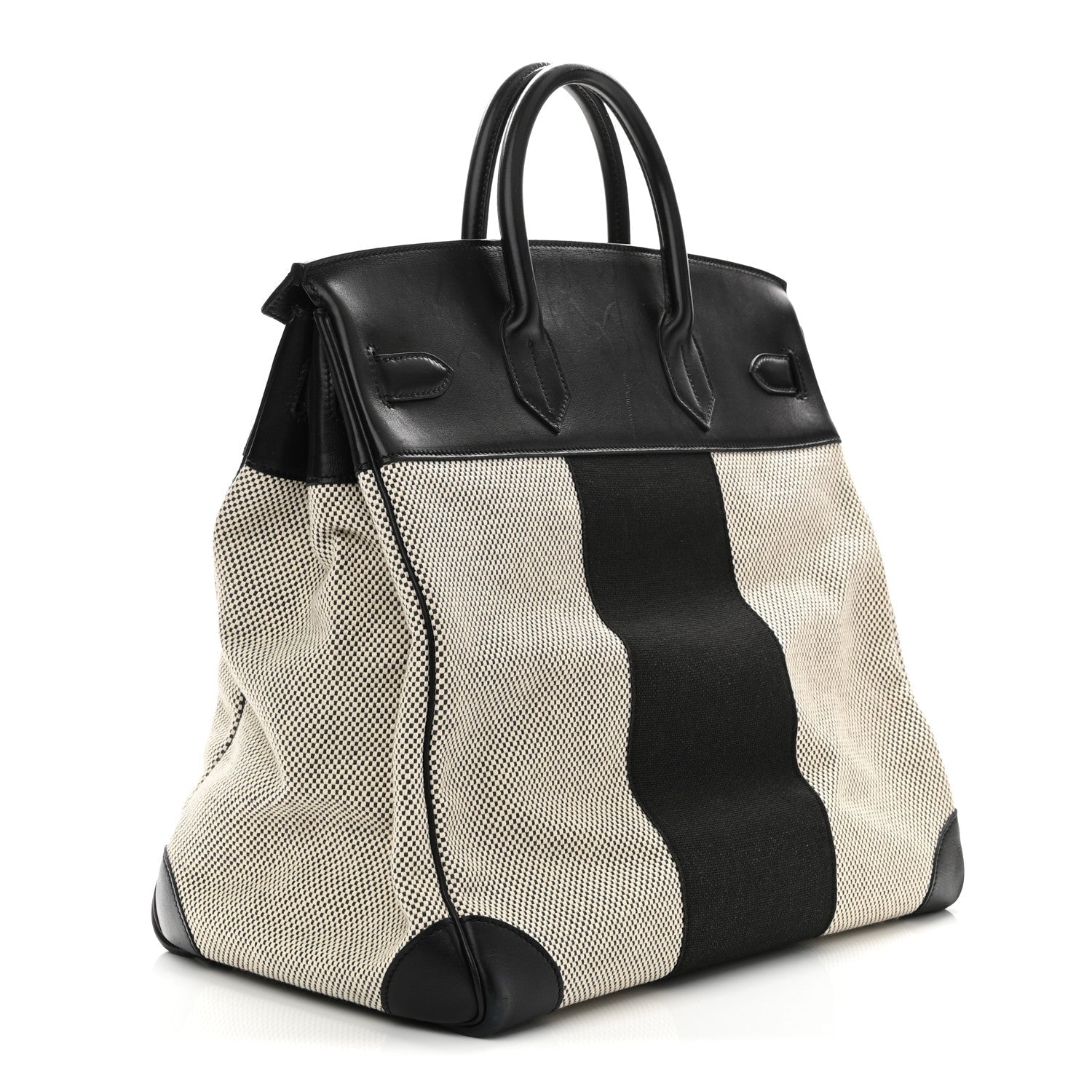 HERMES Birkin 40 Haut à Courroies HAC Ecru Black Evergrain / Hunter Silver Hardware