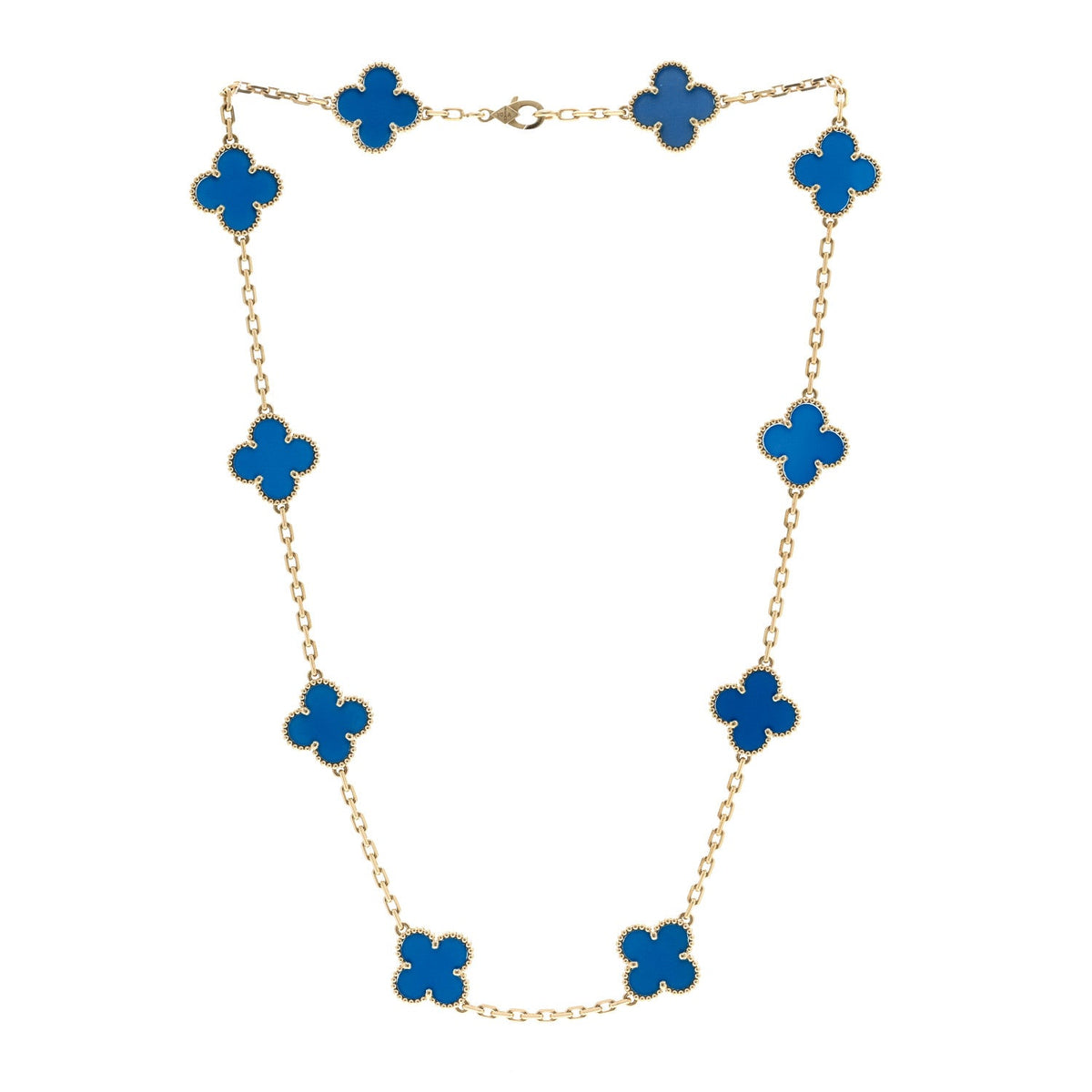 ヴァンクリーフ＆アーペル ヴィンテージアルハンブラ 10モチーフ ネックレス ブルーアゲート 18K イエローゴールド VAN CLEEF & ARPELS VINTAGE ALHAMBRA 10 MOTIFS NECKLACE BLUE AGATE 18K YELLOW GOLD