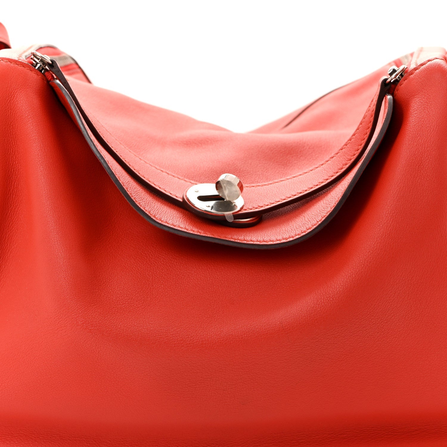 HERMES LINDY 30 TRESSAGE DE CUIR ROUGE DE COEUR BLEU DU NORD ROUGE H EPSOM / SWIFT SILVER HARDWARE