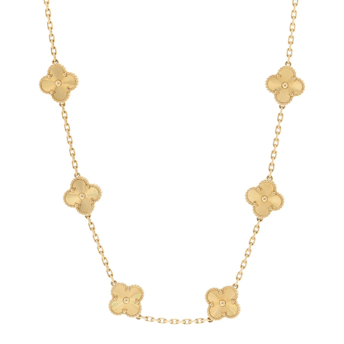 ヴァンクリーフ＆アーペル ヴィンテージアルハンブラ 10モチーフ ネックレス ギョーシェ 18K イエローゴールド VAN CLEEF & ARPELS VINTAGE ALHAMBRA 10 MOTIFS NECKLACE GUILLOCHÉ 18K YELLOW GOLD