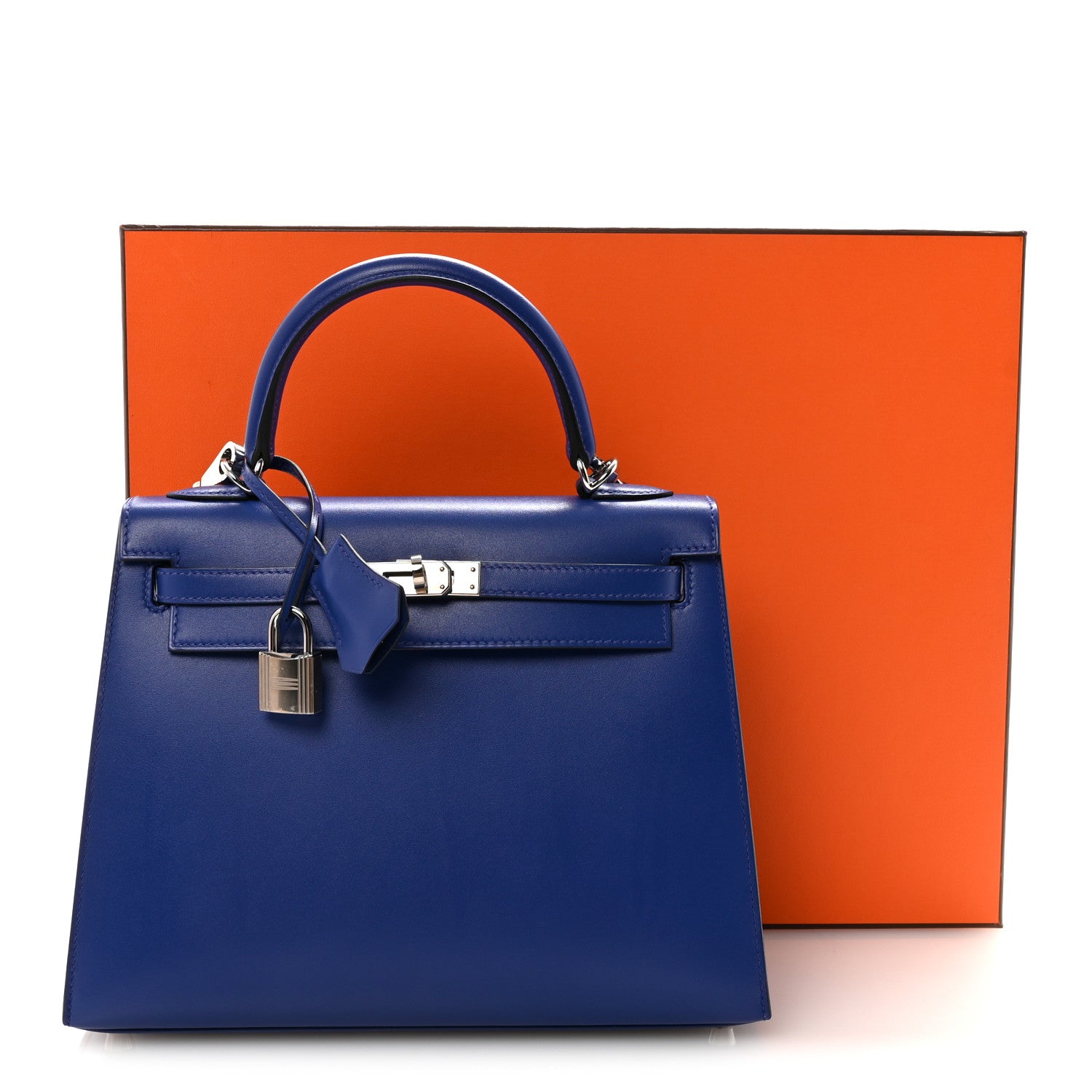 エルメス ケリー 25 外縫い Bleu Electrique ボックス シルバー金具