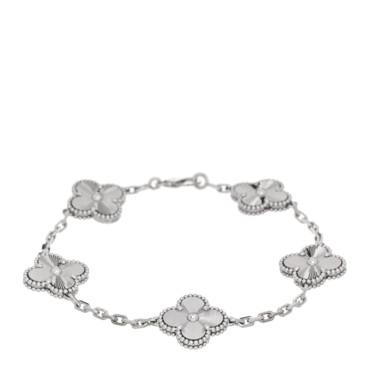 ヴァンクリーフ＆アーペル ヴィンテージアルハンブラ 5モチーフ ブレスレット ギョーシェ 18K ホワイトゴールド VAN CLEEF & ARPELS VINTAGE ALHAMBRA 5 MOTIFS BRACELET GUILLOCHÉ 18K WHITE GOLD