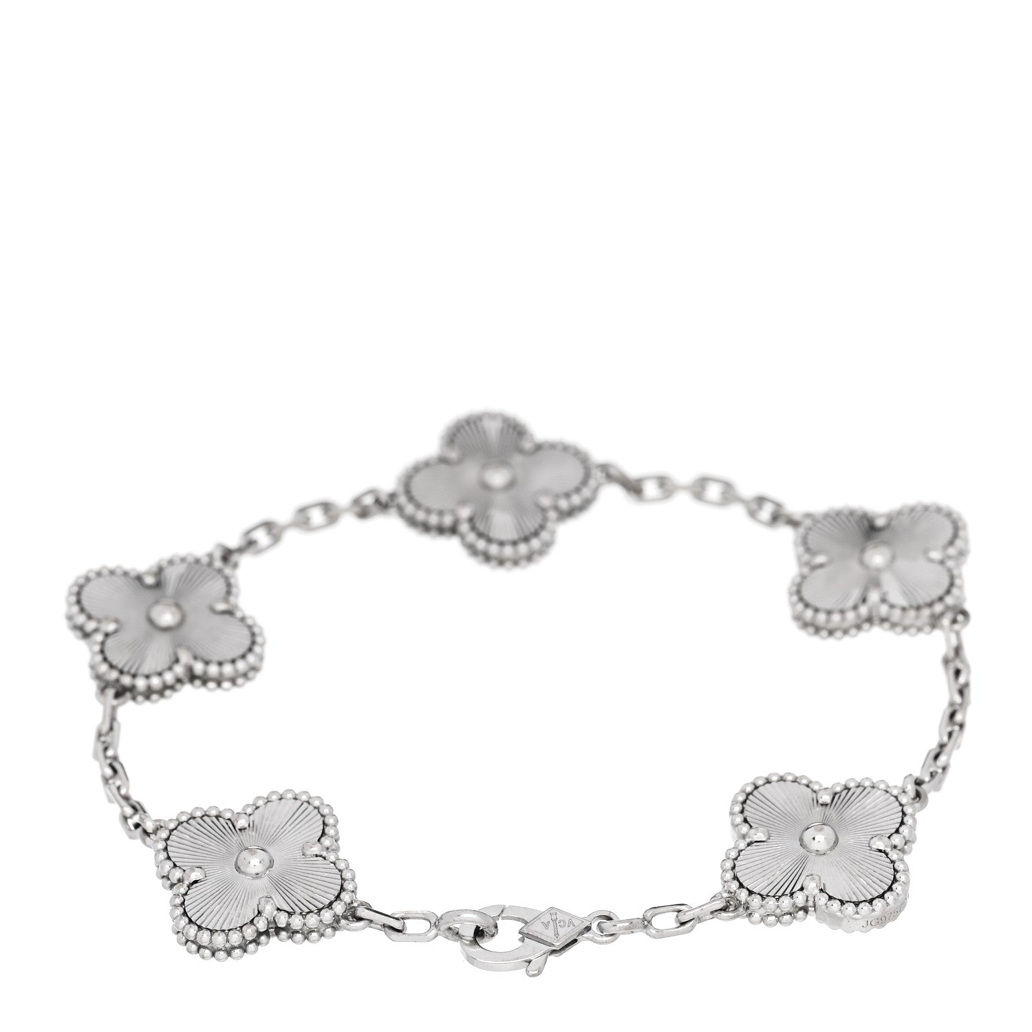 ヴァンクリーフ＆アーペル ヴィンテージアルハンブラ 5モチーフ ブレスレット ギョーシェ 18K ホワイトゴールド VAN CLEEF & ARPELS VINTAGE ALHAMBRA 5 MOTIFS BRACELET GUILLOCHÉ 18K WHITE GOLD