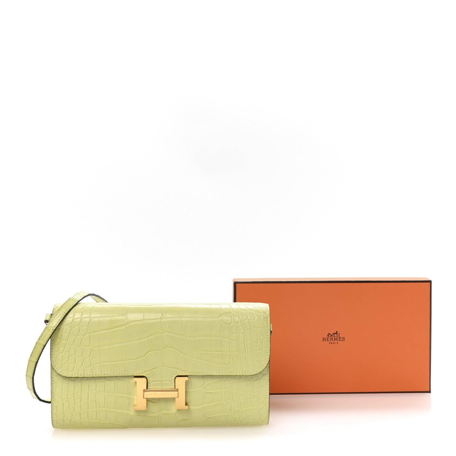 HERMES CONSTANCE TO GO WALLET JAUNE BOURGEON MATTE ALLIGATOR GOLD HARDWARE