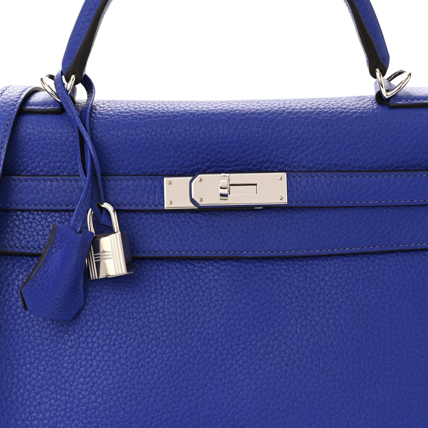 HERMES KELLY 32 RETOURNE BLEU ELECTRIQUE TAURILLON CLEMENCE SILVER HARDWARE