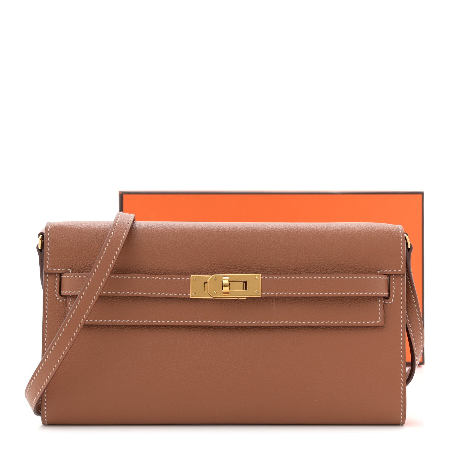 HERMES KELLY TO GO WALLET GOLD EVERCOLOR SILVER HARDWARE
