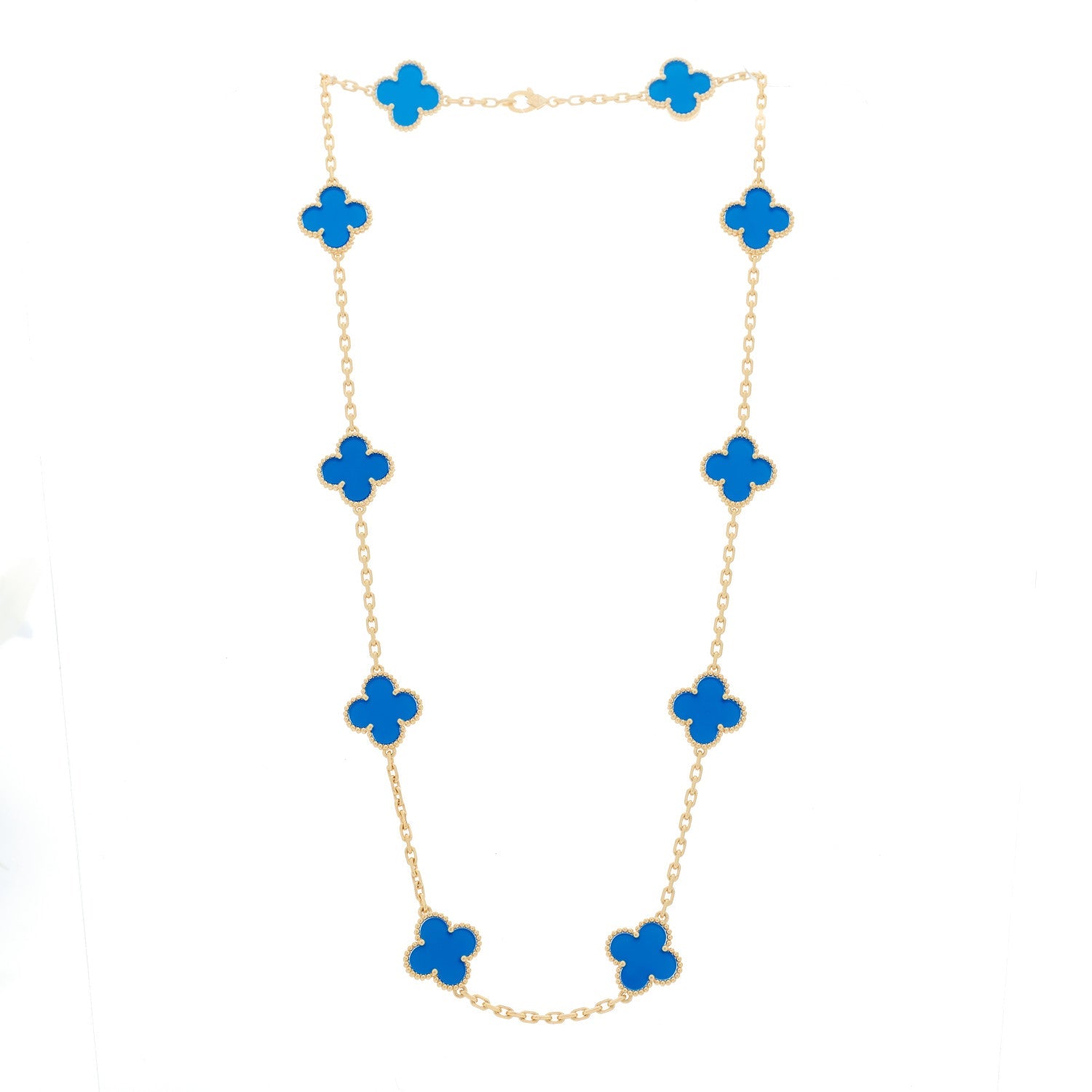 ヴァンクリーフ＆アーペル ヴィンテージアルハンブラ 10モチーフ ネックレス ブルーアゲート 18K イエローゴールド VAN CLEEF & ARPELS VINTAGE ALHAMBRA 10 MOTIFS NECKLACE BLUE AGATE 18K YELLOW GOLD