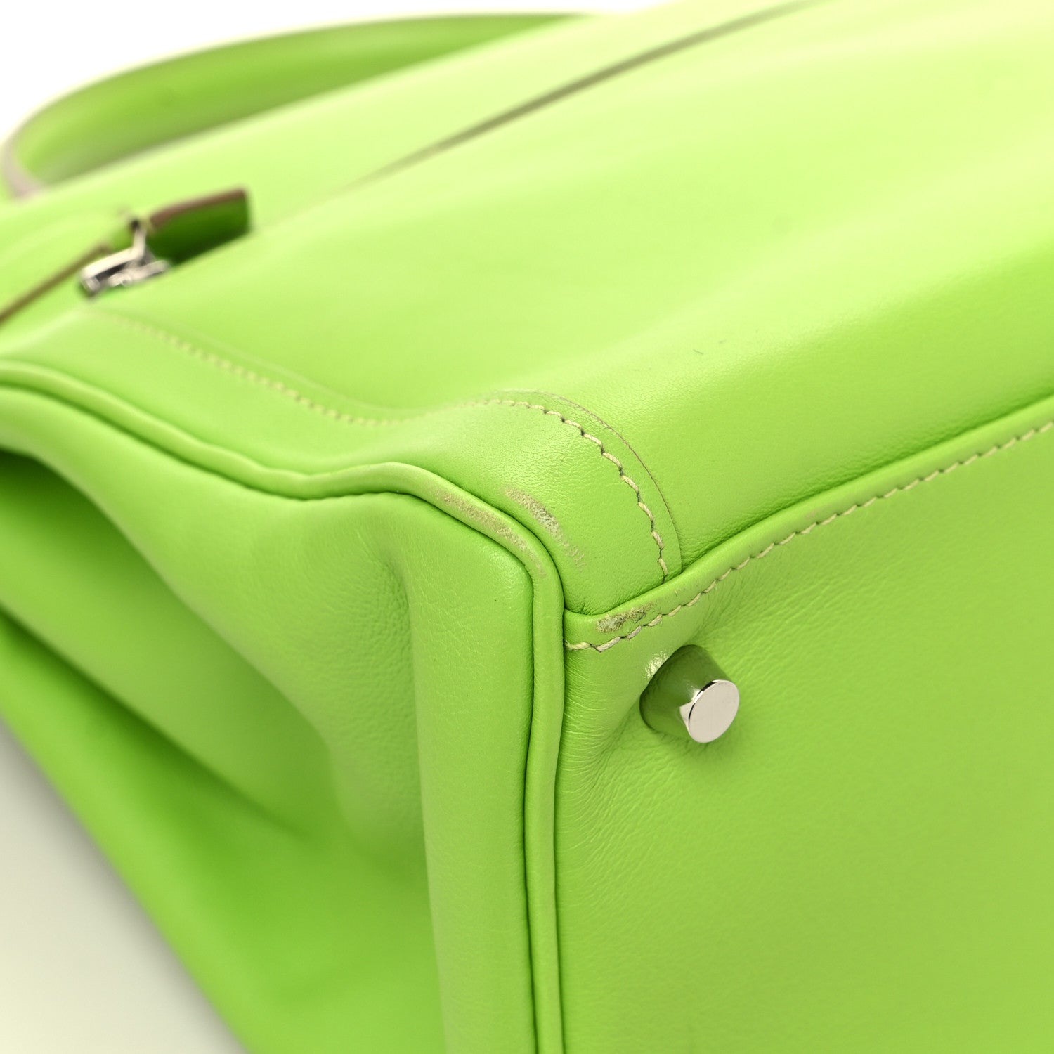 Hermes Kelly Lakis 35 Granny Green Apple Color Swift All Leather Silver Hardware HERMES KELLY LAKIS 35 GRANNY APPLE GREEN SILVER HARDWARE [Used] 