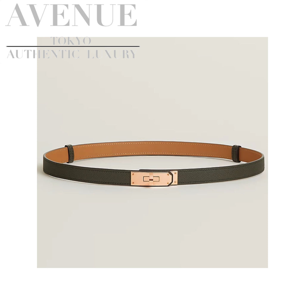 Shortest same day shipping [New unused] Hermes Kelly belt Veil Gris Rose gold metal fittings Pink gold metal fittings Turn lock belt Epson HERMES KELLY 18 BELT VERT DE GRIS ROSE GOLD PINK GOLD HARDWARE EPSOM