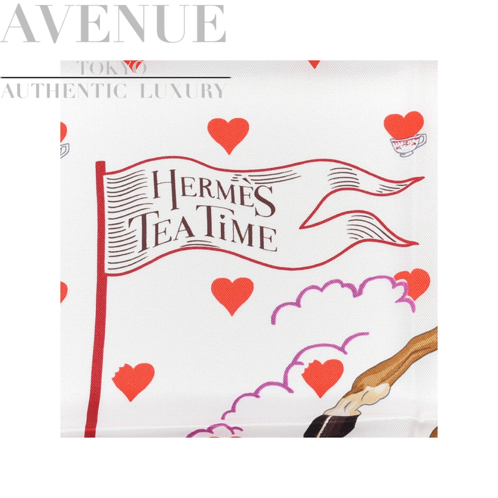 [ new goods unused ] Hermes silk tea time scarf 70 white Framboise rouge HERMES SILK TEA TIME SCARF 70 WHITE FRAMBOISE ROUGE