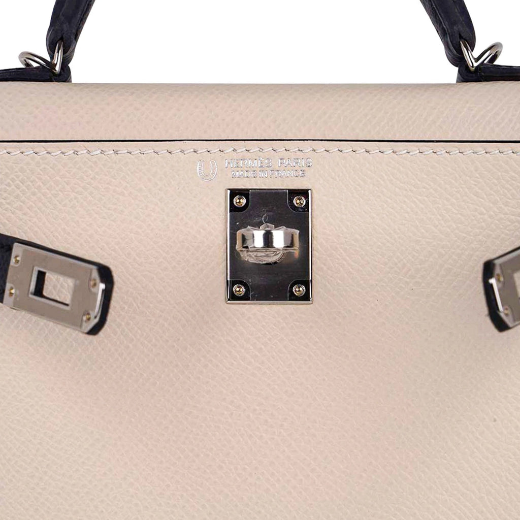 Hermes Personal Kelly bag mini Sellier Craie/Gris asphalt Epsom leather  Gold hardware